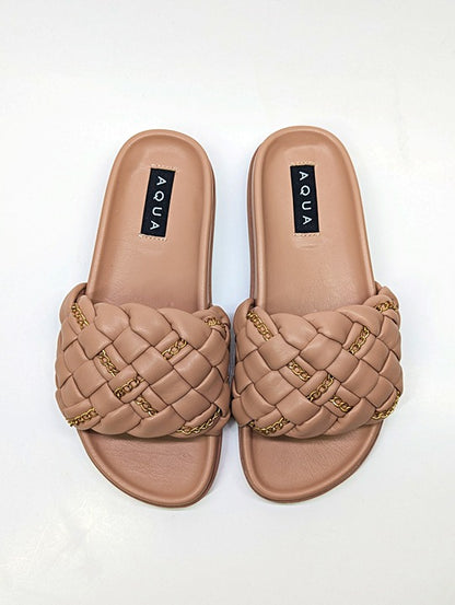 Aqua Women's Sofia Nude Woven Slide Sandals Size 9 (MSRP $108)