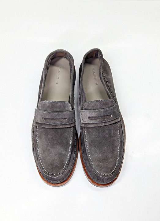 Allsaints Men's Sammy Slip-on Suede Penny Loafer in Grey Size 13 (MSRP $299)