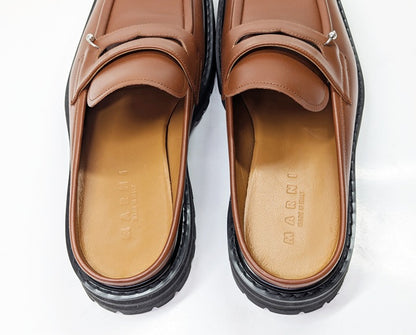 Marni Men’s Brown Leather Piercing 2.0 Chunky Sabot Loafers Size 44 (MSRP $935)