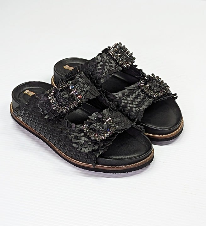 Sam Edelman Women's Oaklyn Woven Slides Black Leather Size 7 M (MSRP $150)