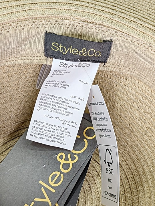 Style & Co Women's Packable Paper Floppy Hat Natural O/S (MSRP $39)