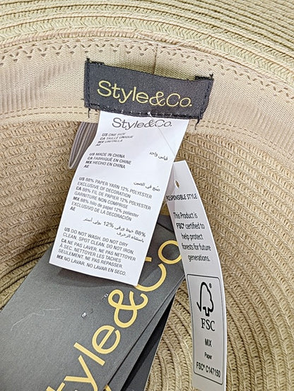Style & Co Women's Packable Paper Floppy Hat Natural O/S (MSRP $39)