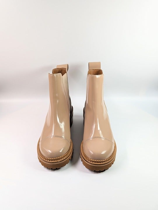 See By Chloé Women's Mallory Leather Chelsea Boots Beige Size 37 EU (MSRP $475)