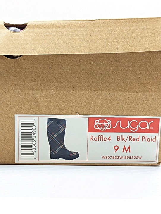 Sugar Raffle 4 Women's Waterproof Tall Rain Boots Plaid Size 9 M (MSRP $70)