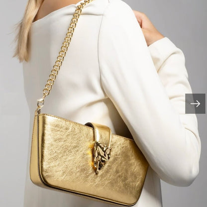 Alexis Bittar The Crumple Convertible Crossbody Bag in Gold Leather (MSRP $395)