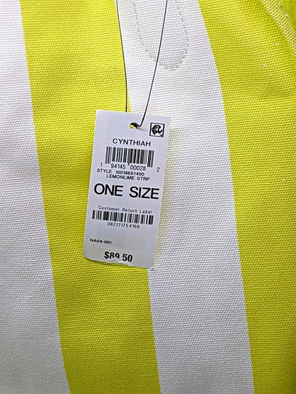 On 34th Cynthiah Extra Large Canvas Shoulder Tote Bag Lemonlime Stripe MSRP $90