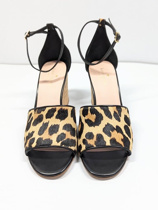 Kate Spade Women's Lonnie Leopard Calf Hair Wedge Sandals Size 6 M (MSRP $198)