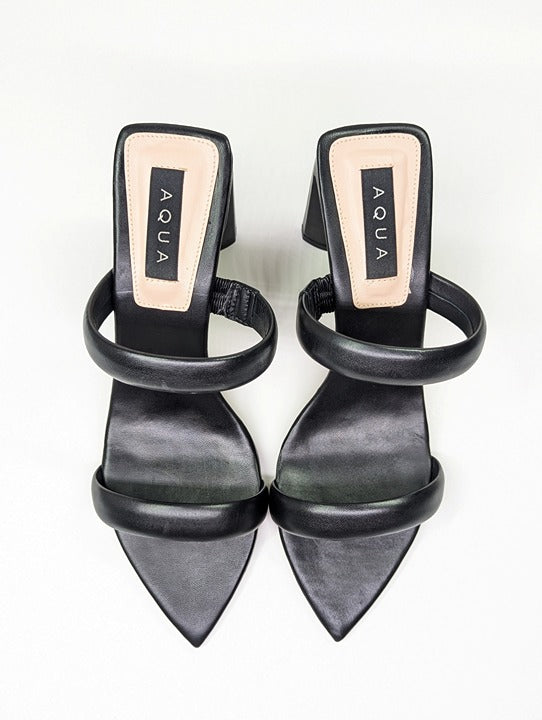 Aqua Strappy Women's Black Dressy Deluxe Napa Leather Heels Size 10 (MSRP $118)