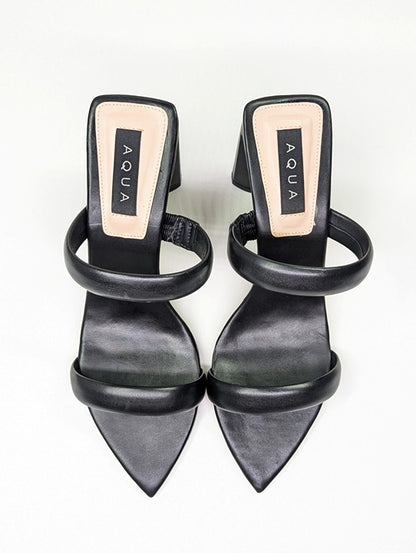 Aqua Strappy Women's Black Dressy Deluxe Napa Leather Heels Size 10 (MSRP $118)