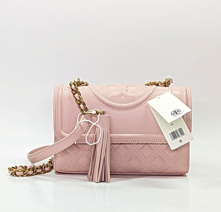 Tory Burch Fleming Soft Grain Leather Convertible Shoulder Bag Blush (MSRP $528)