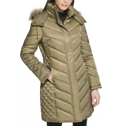 Kenneth Cole Petite Faux-Fur-Trim Hooded Puffer Coat Size PXX / 00 (MSRP $285)
