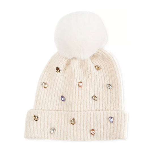 I.N.C. International Concepts Women's Ivory Embellished Beanie (MSRP $36)
