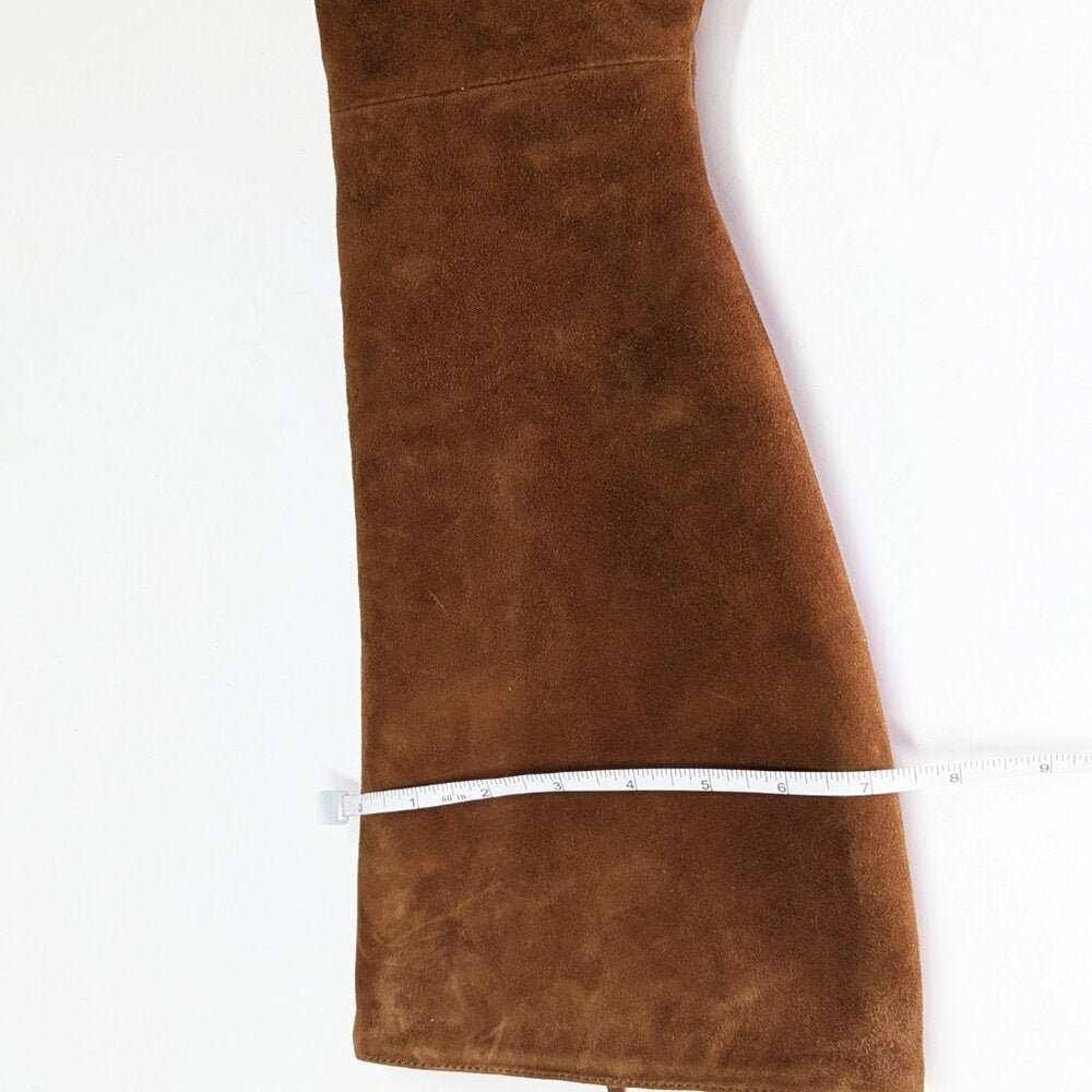 AQUA Women's Leigh Square Toe High Heel Boots Brown Goring Size 9 (MSRP $228)