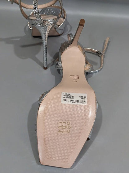 Schutz Women's Ava Rose Leather Slingback Sandals Silver Size 10 (MSRP $185)