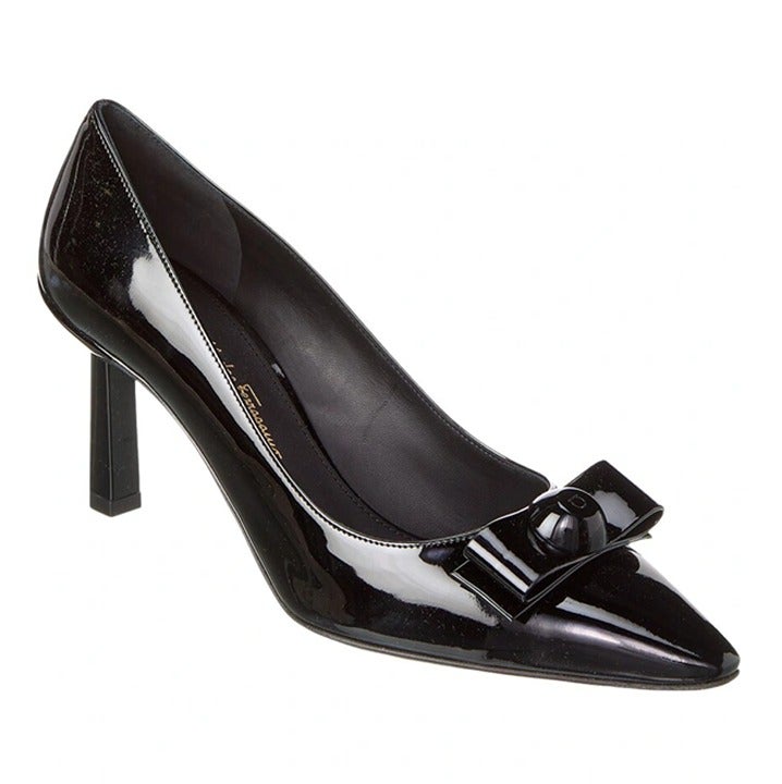 Ferragamo Women's Katrin 70mm Patent Pump Black Patent Size 7.5 (MSRP $895)