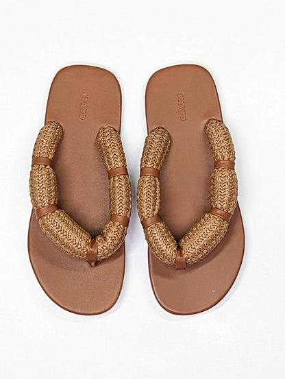 STAUD Women's Raffia Sierra Thong Sandals in Tan Size 37 (MSRP $250)