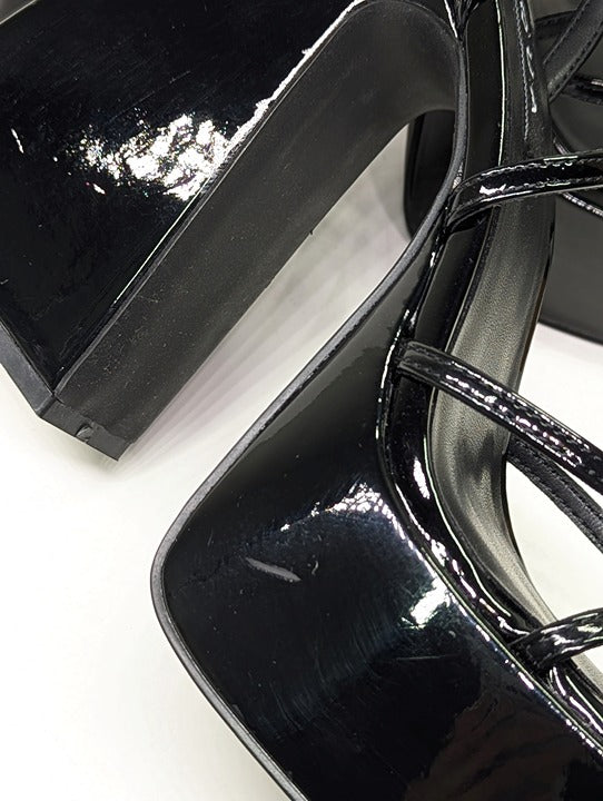 Aqua Chance Strappy Open Toe Platform Block Heels Black Size 8 (MSRP $118)