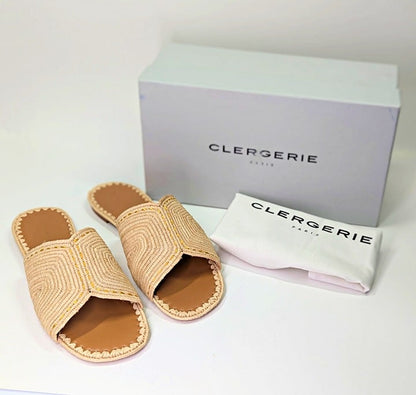 Clergerie Women's Ineni Woven Slide Sandals in Paille Naturel Size 9.5 MSRP $375