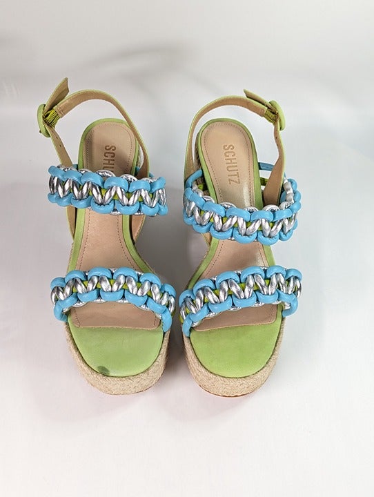 Schutz Women's Juliet Espadrille Platform Sandal Lime Green Size 8.5 (MSRP $148)