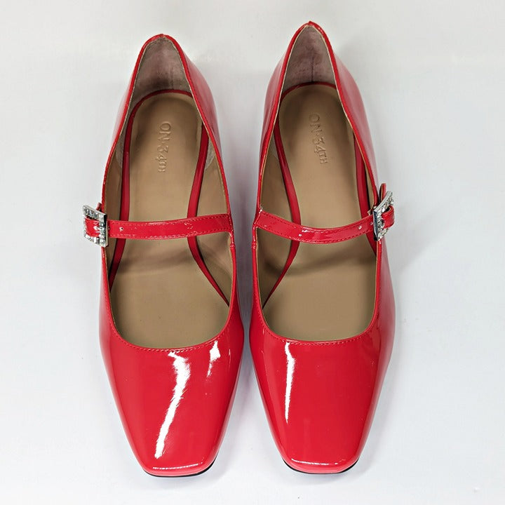 On 34th Women's Saadet Rhinestone-Buckle Red Mary Jane Flats Size 9.5 (MSRP $80)
