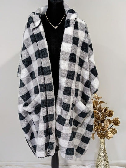 Steve Madden Sherpa Hooded Open Front Poncho Black & White Buffalo O/S (MSRP $98)