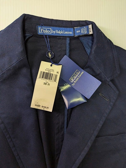 Polo Ralph Lauren Garment Dyed Chino Suit Jacket Navy Size 38 R (MSRP $498)