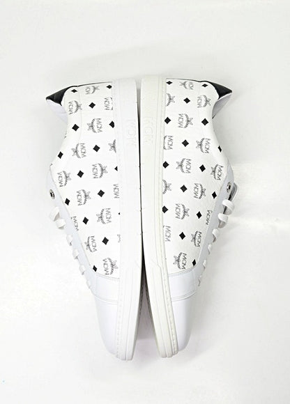 MCM Men's Terrain Derby Visetos Logo White Leather Sneaker Size 46 (MSRP $450)