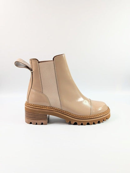 See By Chloé Women's Mallory Leather Chelsea Boots Beige Size 37 EU (MSRP $475)