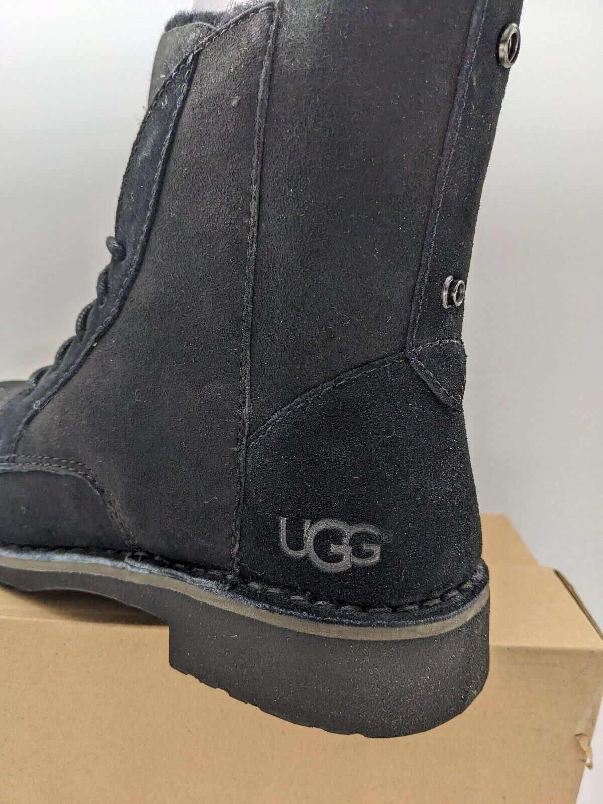 UGG Quincy Faux Shearling Lined Combat Black Boots Size 5.5