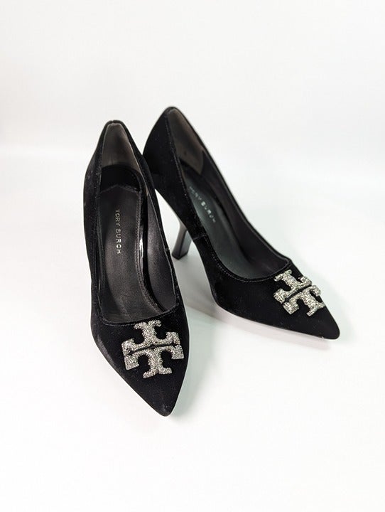 Tory Burch Women's Eleanor Velvet Pavé Pointed Toe Pumps Size 6.5 (MSRP $428)