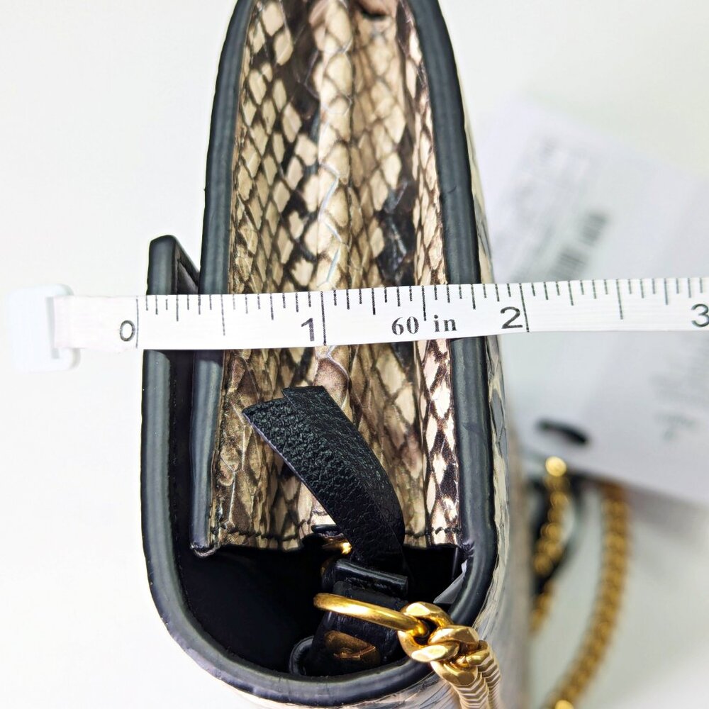Balmain B-Buzz Snakeskin-Embossed Leather Gold Chain Clutch Wallet (MSRP $1,095)