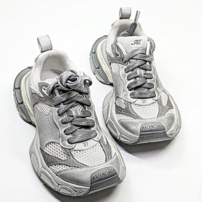 Balenciaga 3XL Distressed Suede & Mesh Sneakers Light Grey Size 37 MSRP $1,130