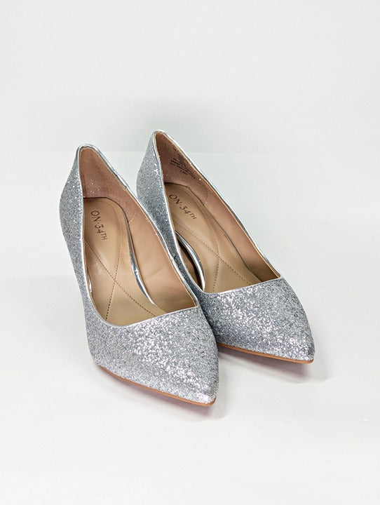 On 34th Women's Jeules Silver Glitter Pointed-Toe Pumps Size 7.5 (MSRP $80)
