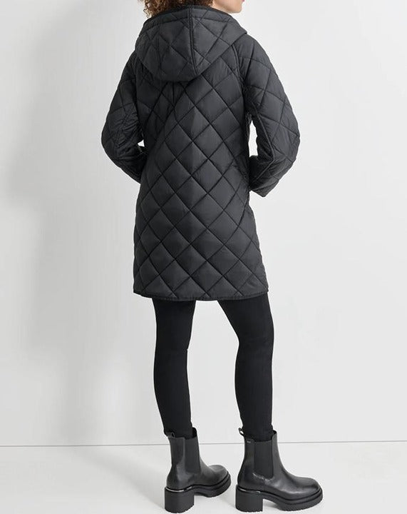 DKNY Women's Water Resistant Black Hooded Quilted Jacket Size XXL (MSRP $180)