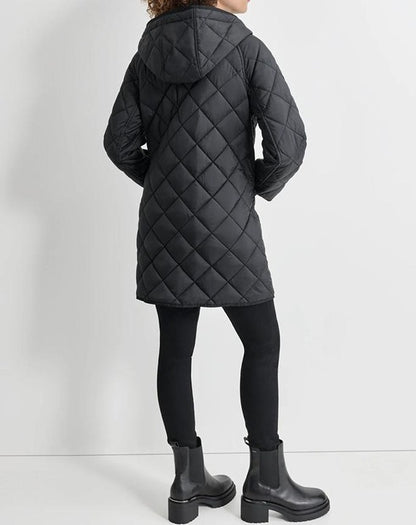 DKNY Women's Water Resistant Black Hooded Quilted Jacket Size XXL (MSRP $180)
