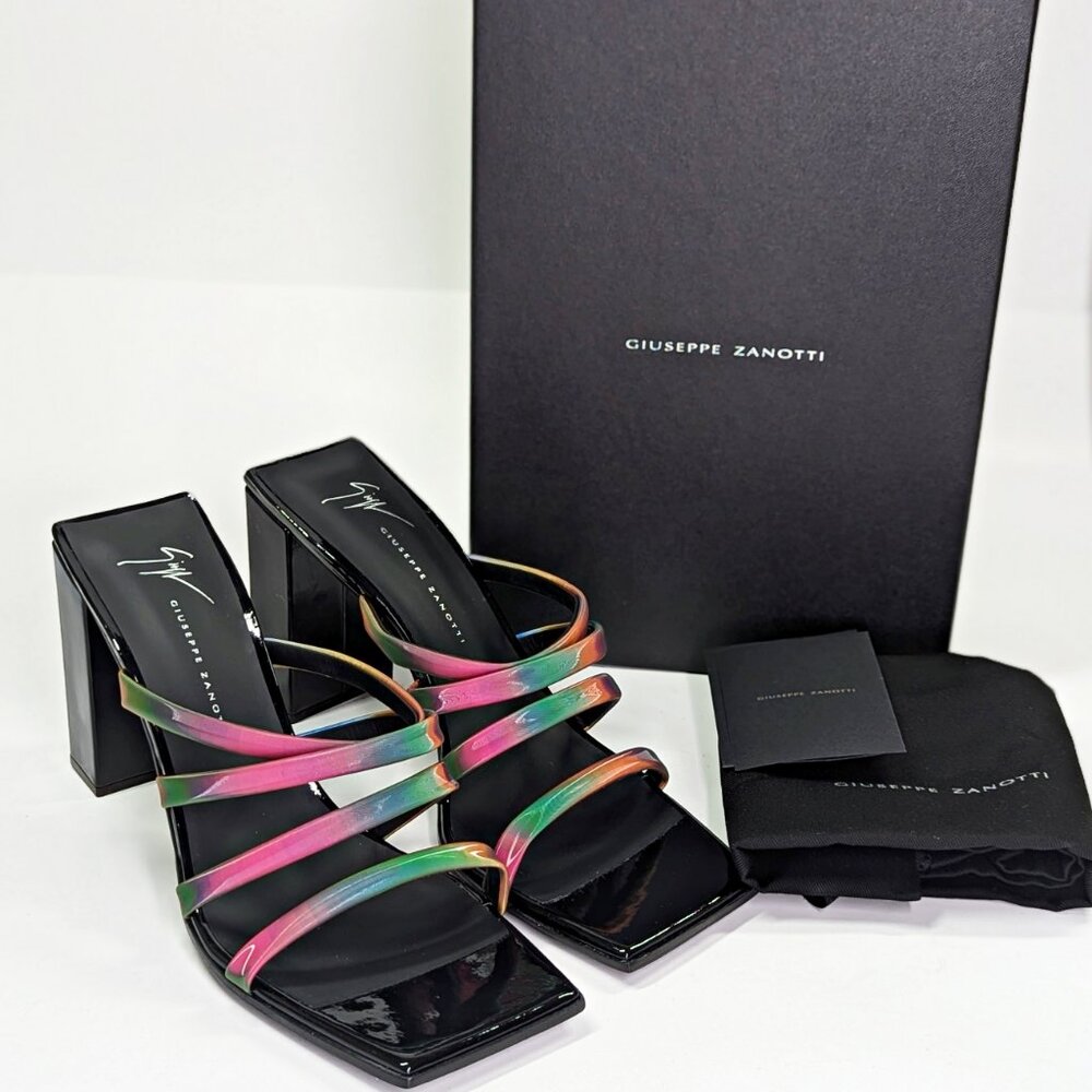 Giuseppe Zanotti Shangay 85MM Strappy Patent Slide Sandals Size 39 (MSRP $795)