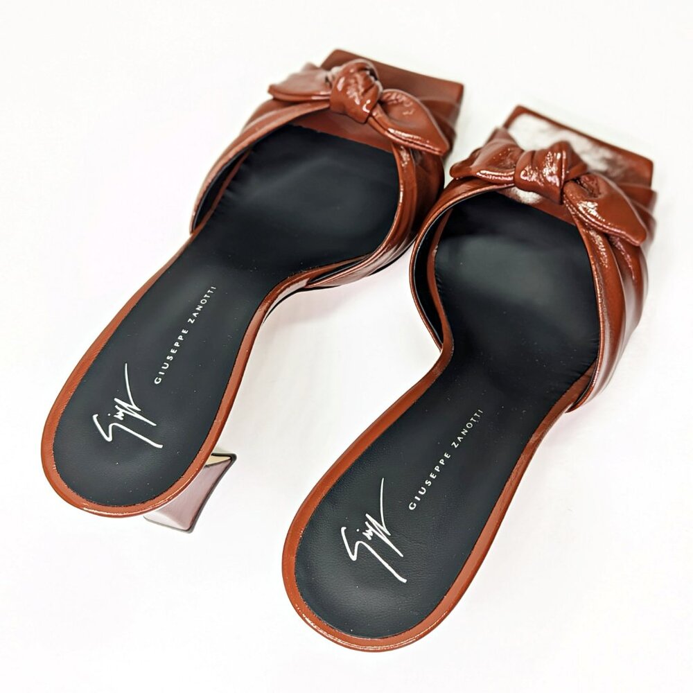 Giuseppe Zanotti Vanilla 85 Knotted Bow Mule Sandals Cacao Size 40 (MSRP $895)