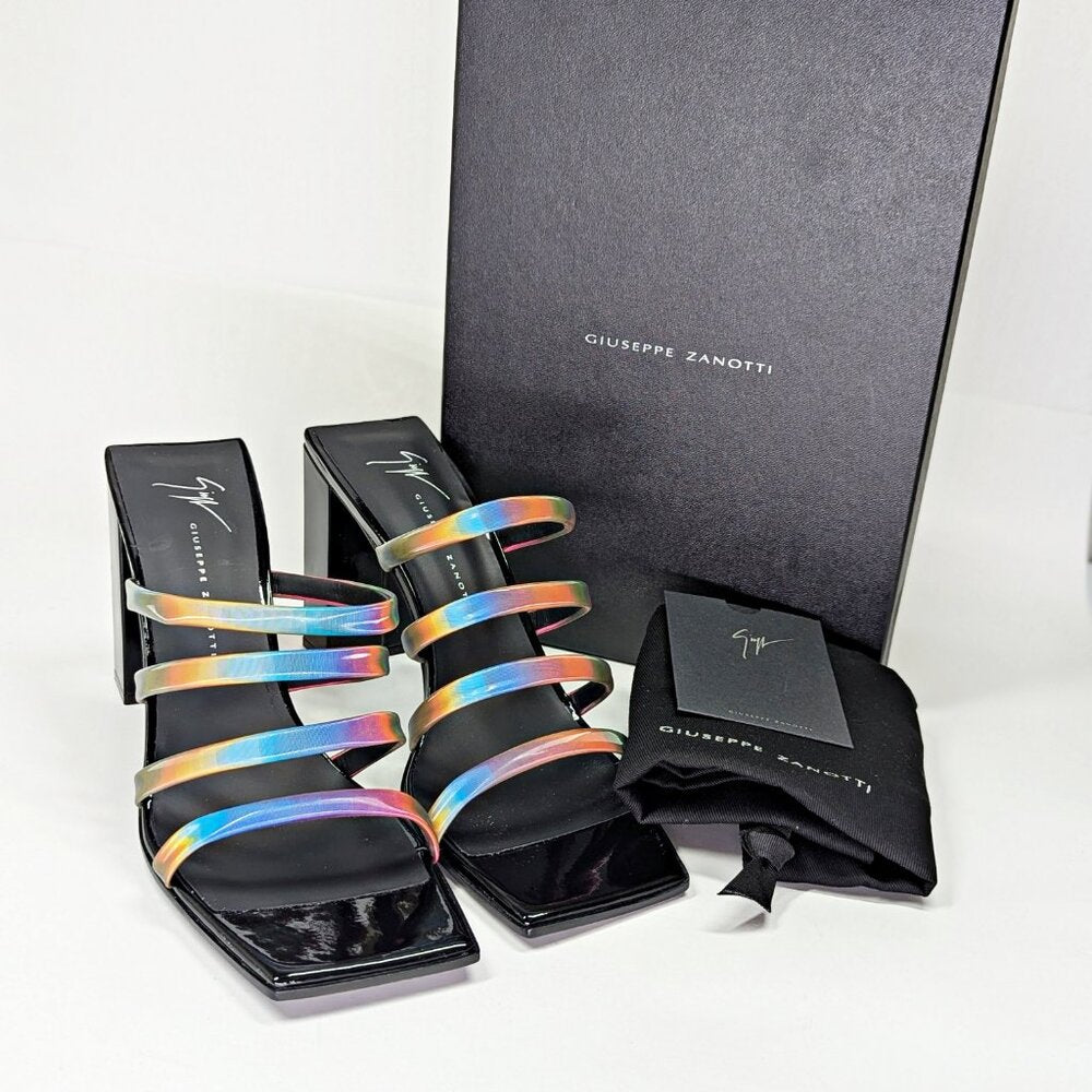 Giuseppe Zanotti Shangay 85MM Strappy Patent Slide Sandals Size 38.5 (MSRP $795)