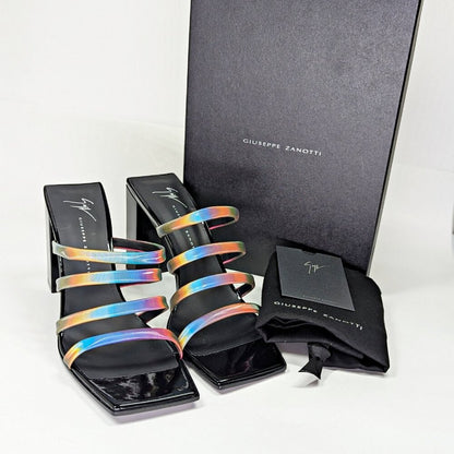 Giuseppe Zanotti Shangay 85MM Strappy Patent Slide Sandals Size 38.5 (MSRP $795)