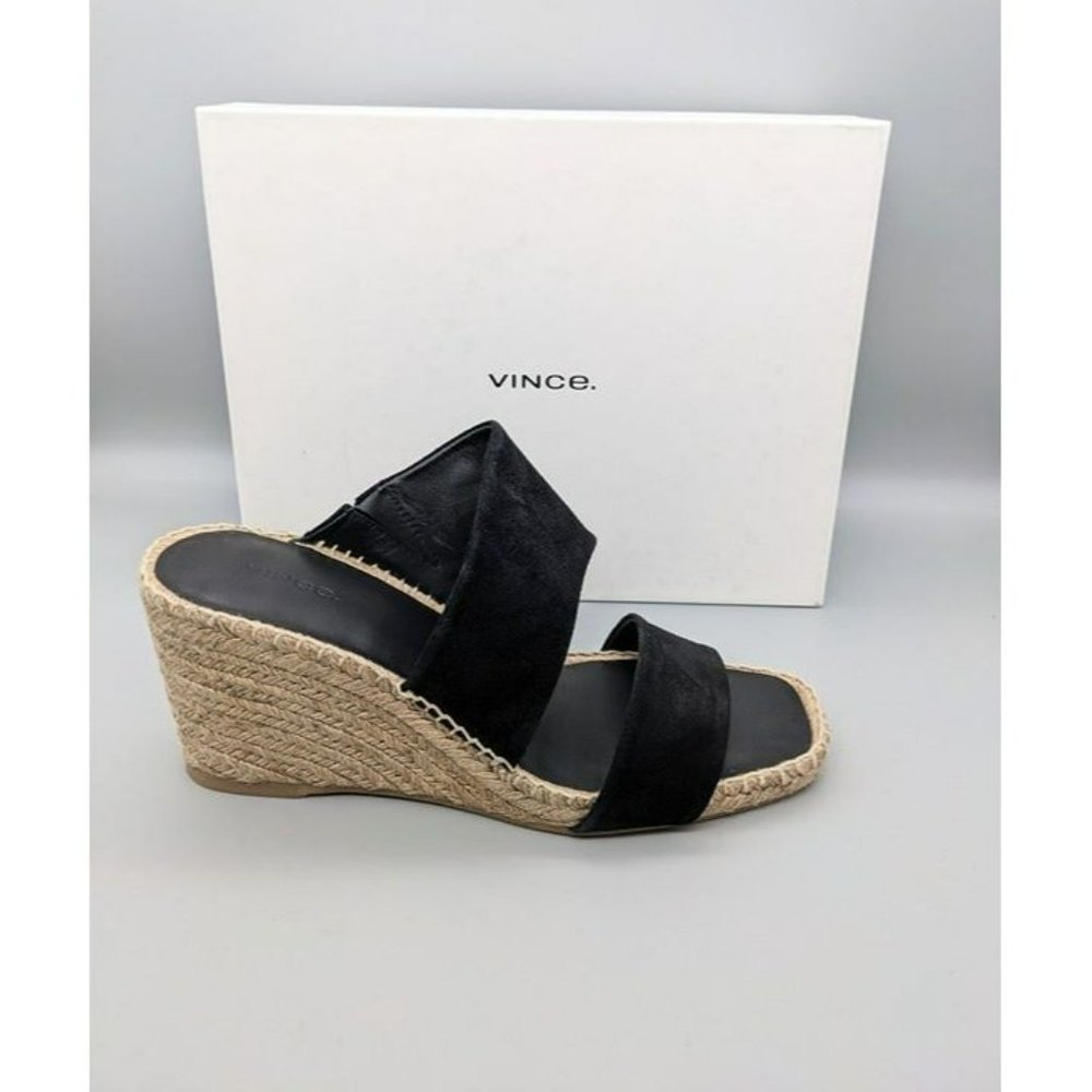 VINCE Garlin Women's Black Suede Wedge Espadrille Mules Size 10 M MSRP $295