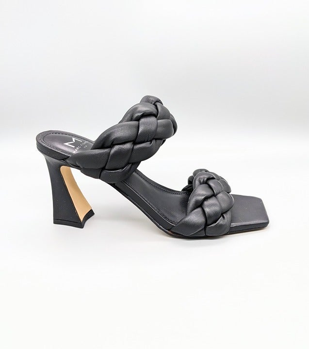 Marc Fisher Hammy Braided Leather Heeled Sandals Black Size 6 M (MSRP $165)