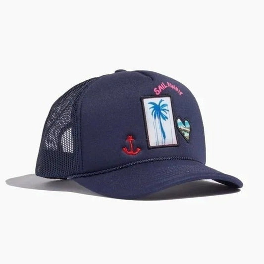 Kerri Rosenthal Women's Patch Stripes Trucker Hat in Navy (MSRP $48)