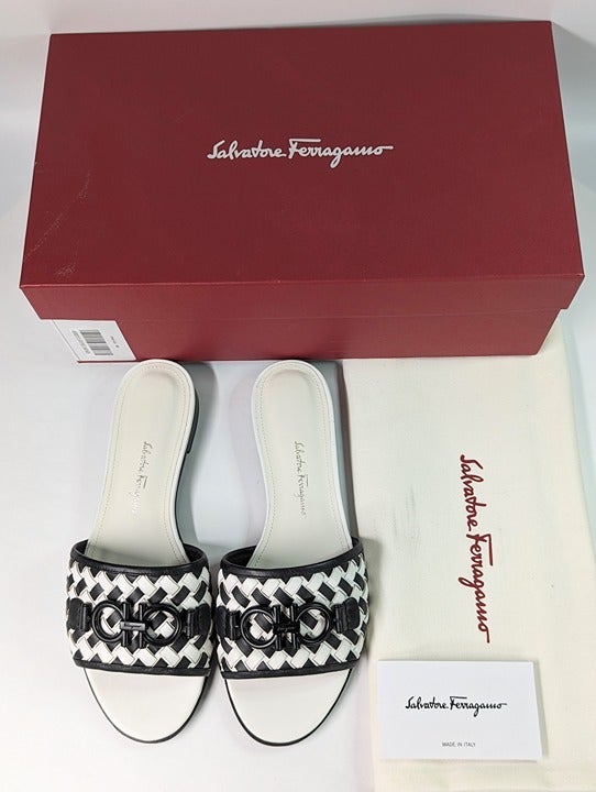 Salvatore Ferragamo Women's Rhodes Slide Leather Sandals Size 6.5 (MSRP $750)