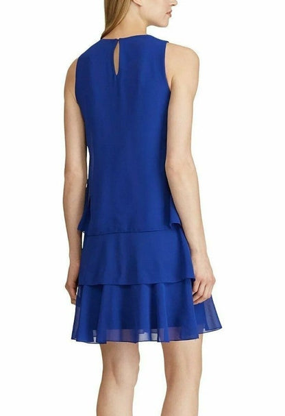 Lauren Ralph Lauren Georgette Blue Tiered Sleeveless Dress Size 6 (MSRP $125)