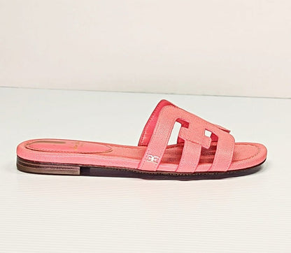 Sam Edelman Bay Women's Coral Pink Leather Flat Sandals Size 6 M (MSRP $120)