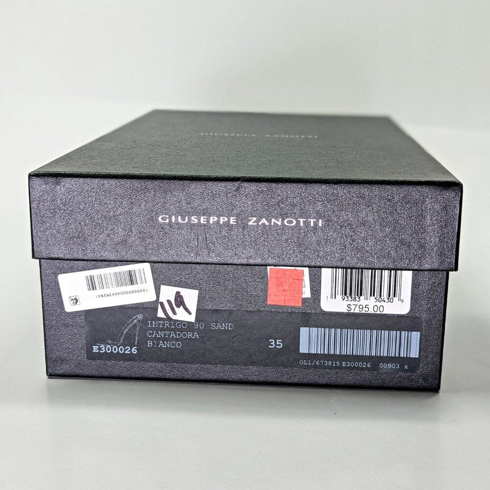 Giuseppe Zanotti Intrigo 90mm White Patent Mule Sandals Size 35 (MSRP $795)