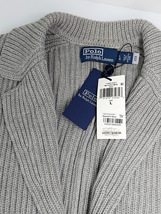 Polo Ralph Lauren Men's Cotton-Cashmere Blazer Cardigan Grey Size L (MSRP $398)