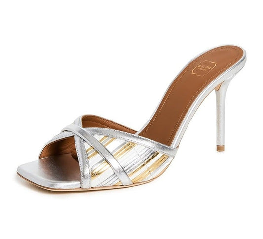 Malone Souliers Women's Perla 85 Metallic Mules Sandals Size 36.5 EU (MSRP $695)