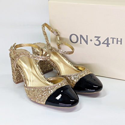 On 34th Women's Dotti Captoe Pumps Gold Glitter / Black Patent Size 8 (MSRP $70)