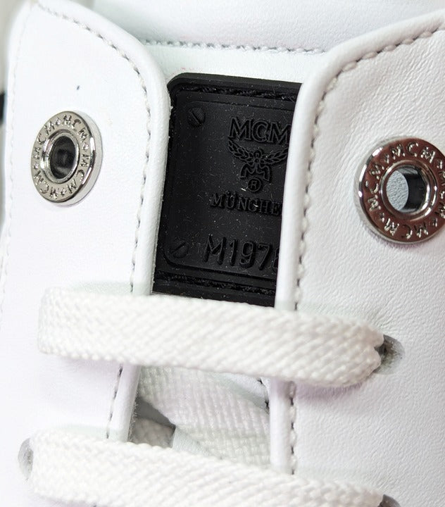 MCM Men's Terrain Derby Visetos Logo White Leather Sneaker Size 46 (MSRP $450)